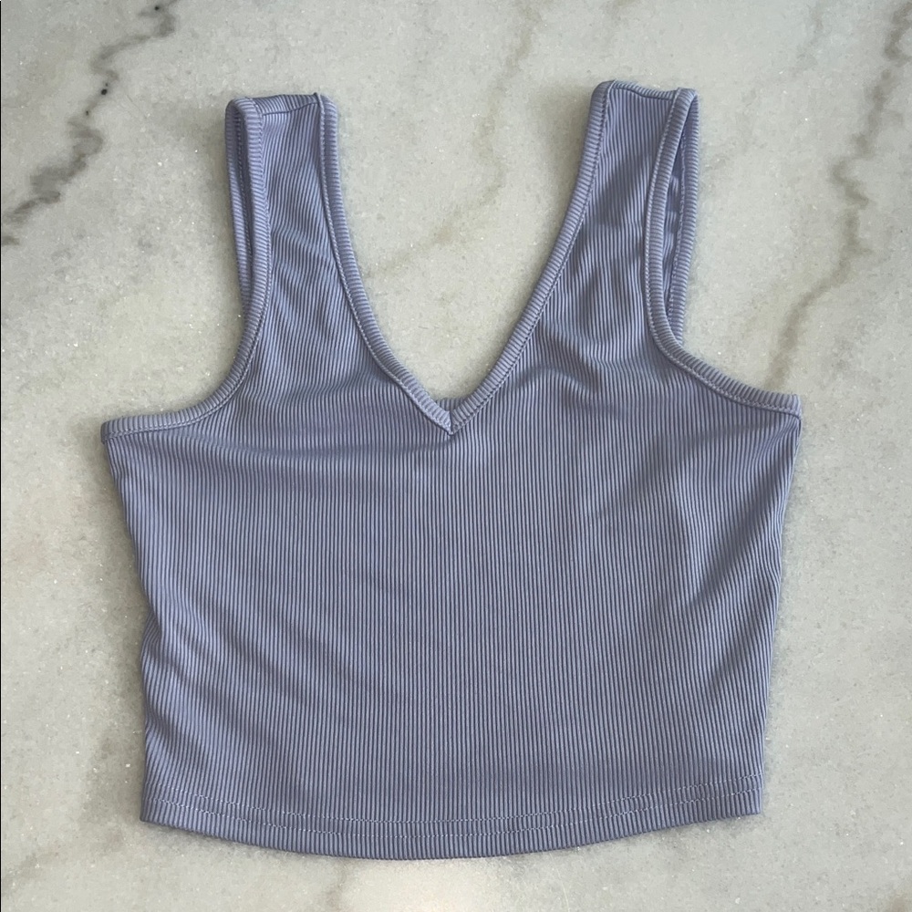 SHEIN V-Neck Ribbed Tank Top - Light Blue